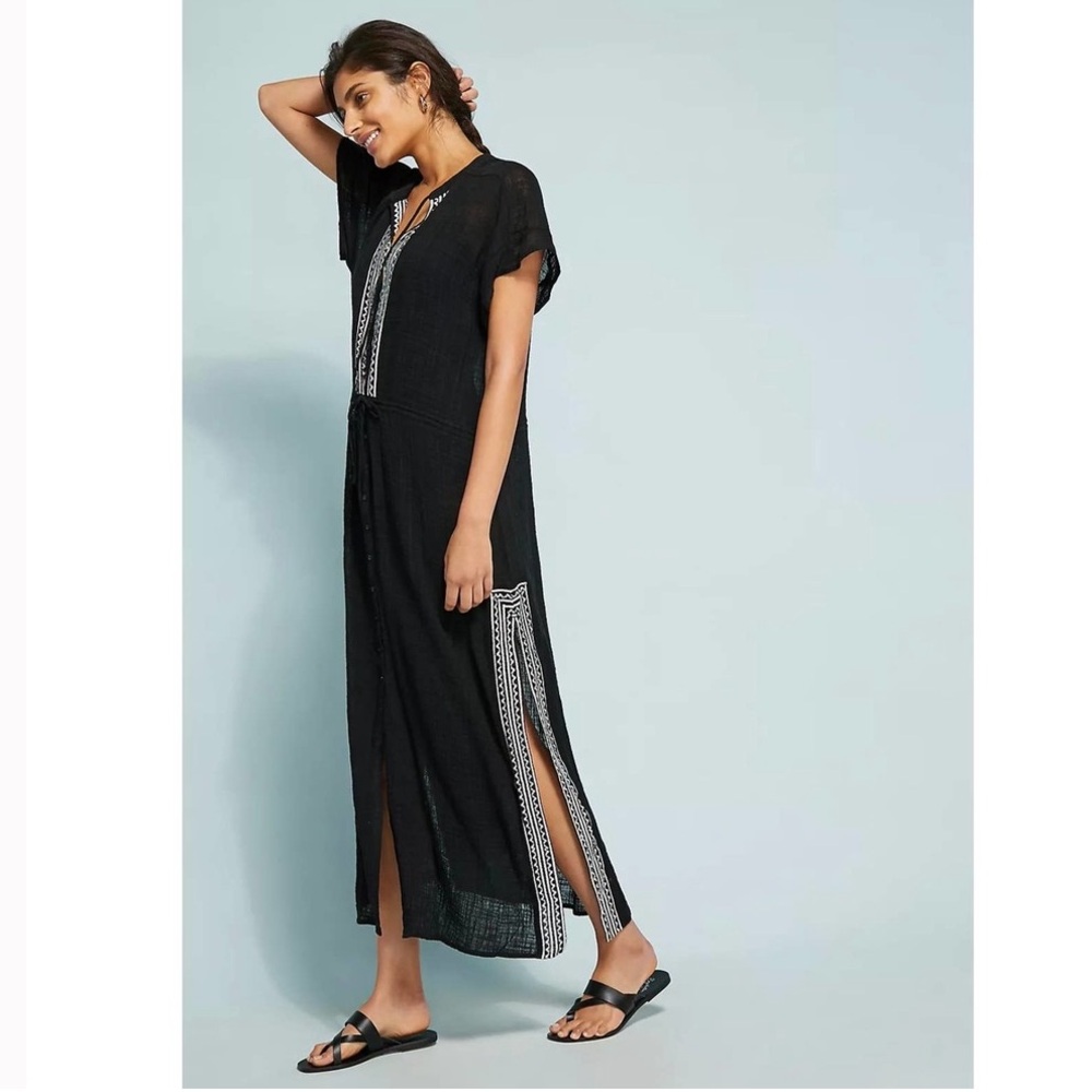 Seafolly Pennata Embroidered Cover-Up Maxi Dress Black White